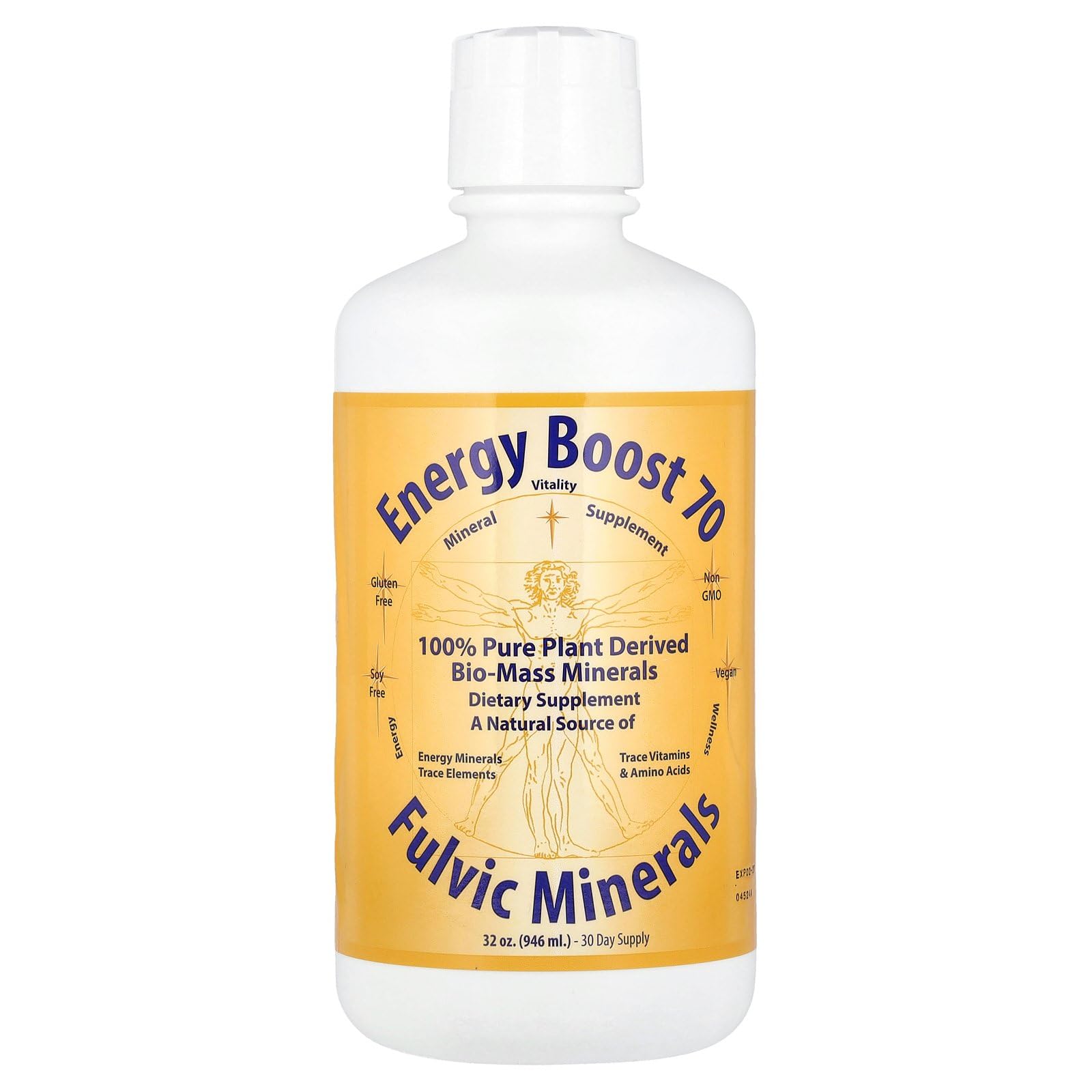Energy Boost 70 bottle pour demonstrates easy daily dosage for ongoing vitality.