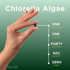 ENERGYBITS chlorella tablets nutrition panel emphasizes 40 nutrients.