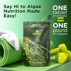 ENERGYBITS Recoverybits bottle packaging highlights convenient plant-based detox.