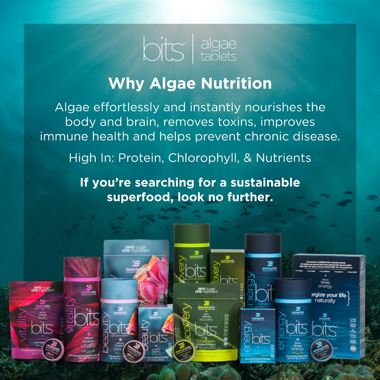 ENERGYBITS Recoverybits eco bag packaging reflects sustainable daily greens.