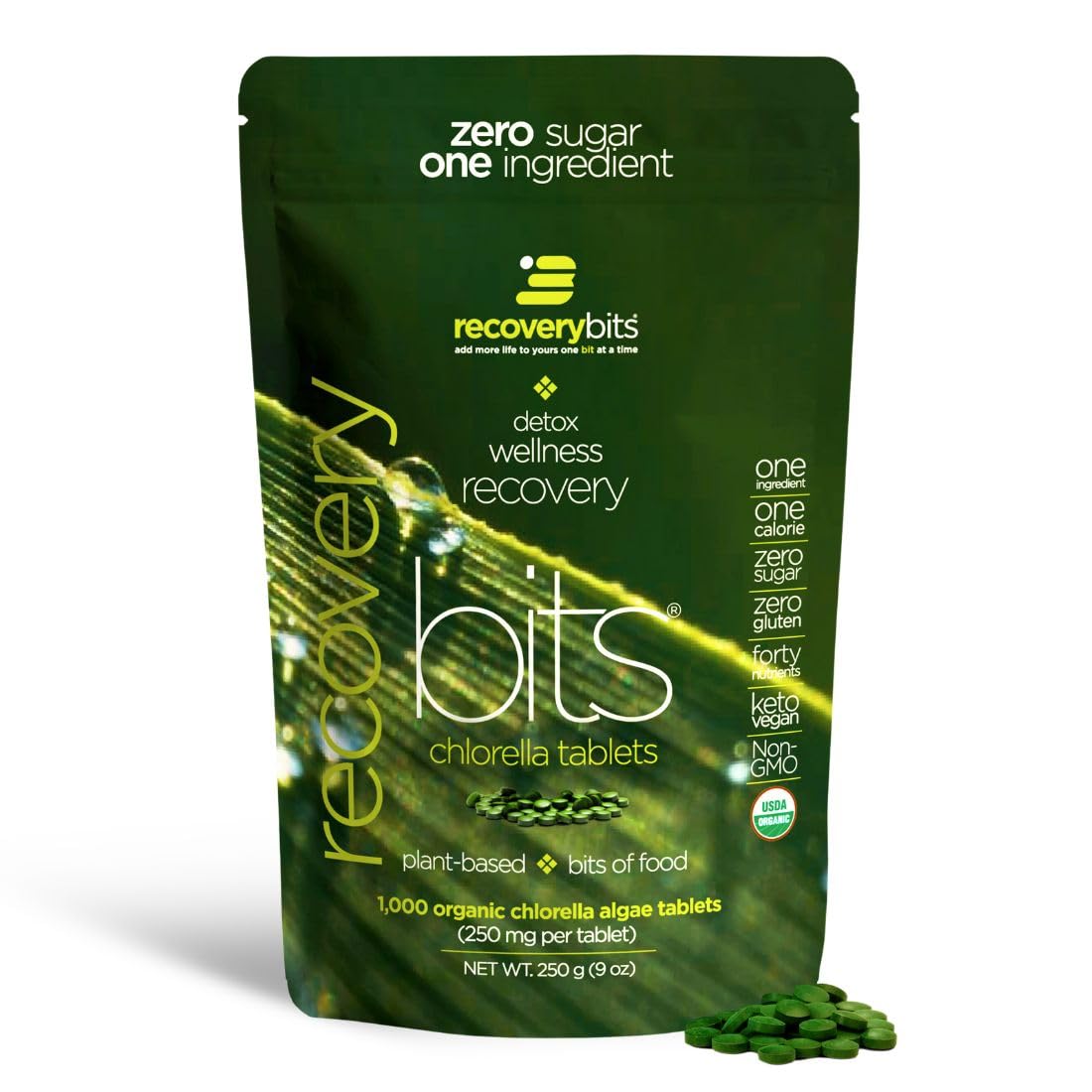 ENERGYBITS Recoverybits tablets closeup for daily recovery support.