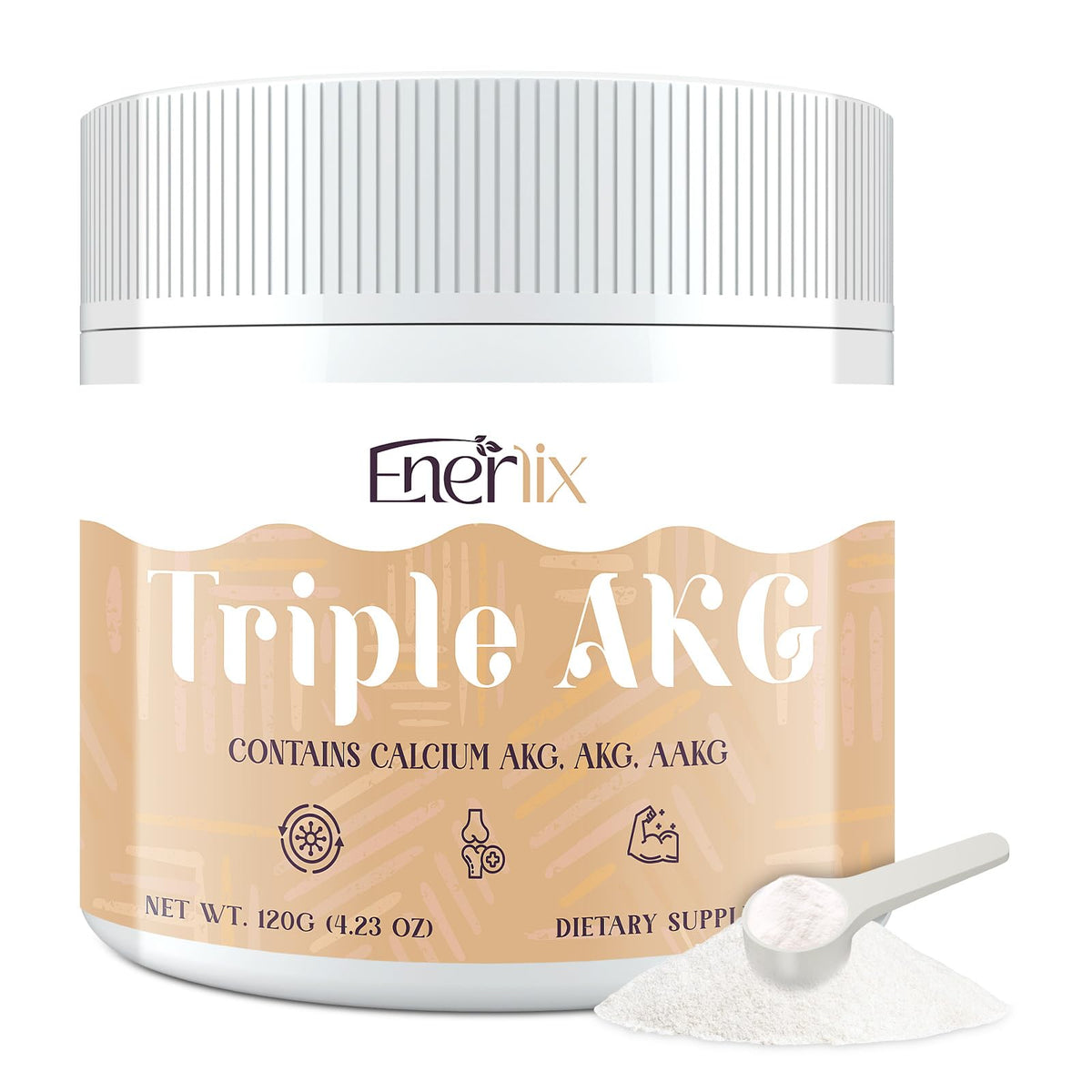 Enerlix 11-in-1 AKG bottle front shows complete longevity-support formula.