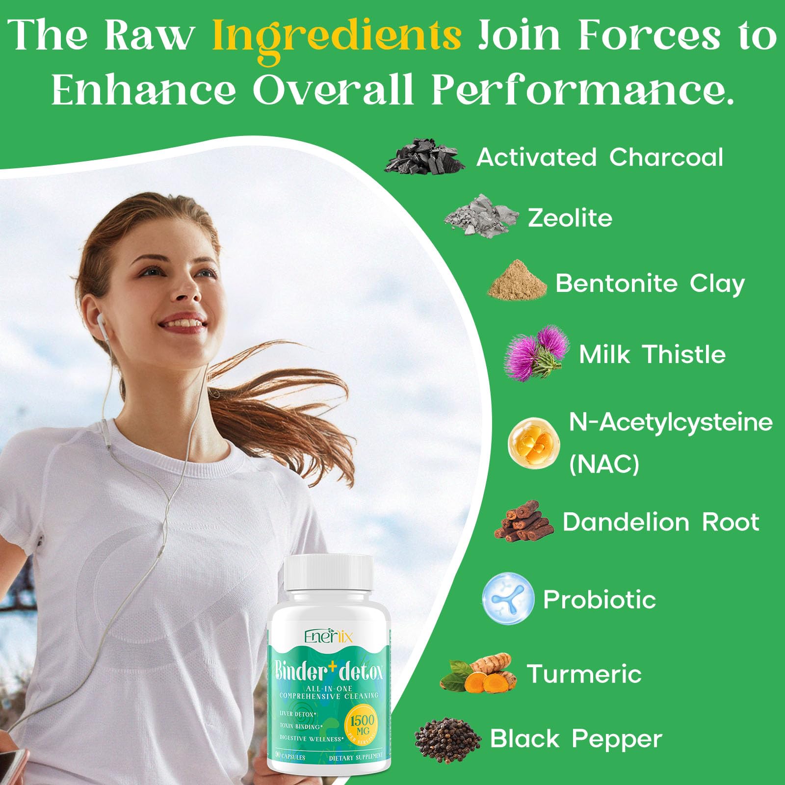 Enerlix Detox Binder label panel highlights key ingredients.