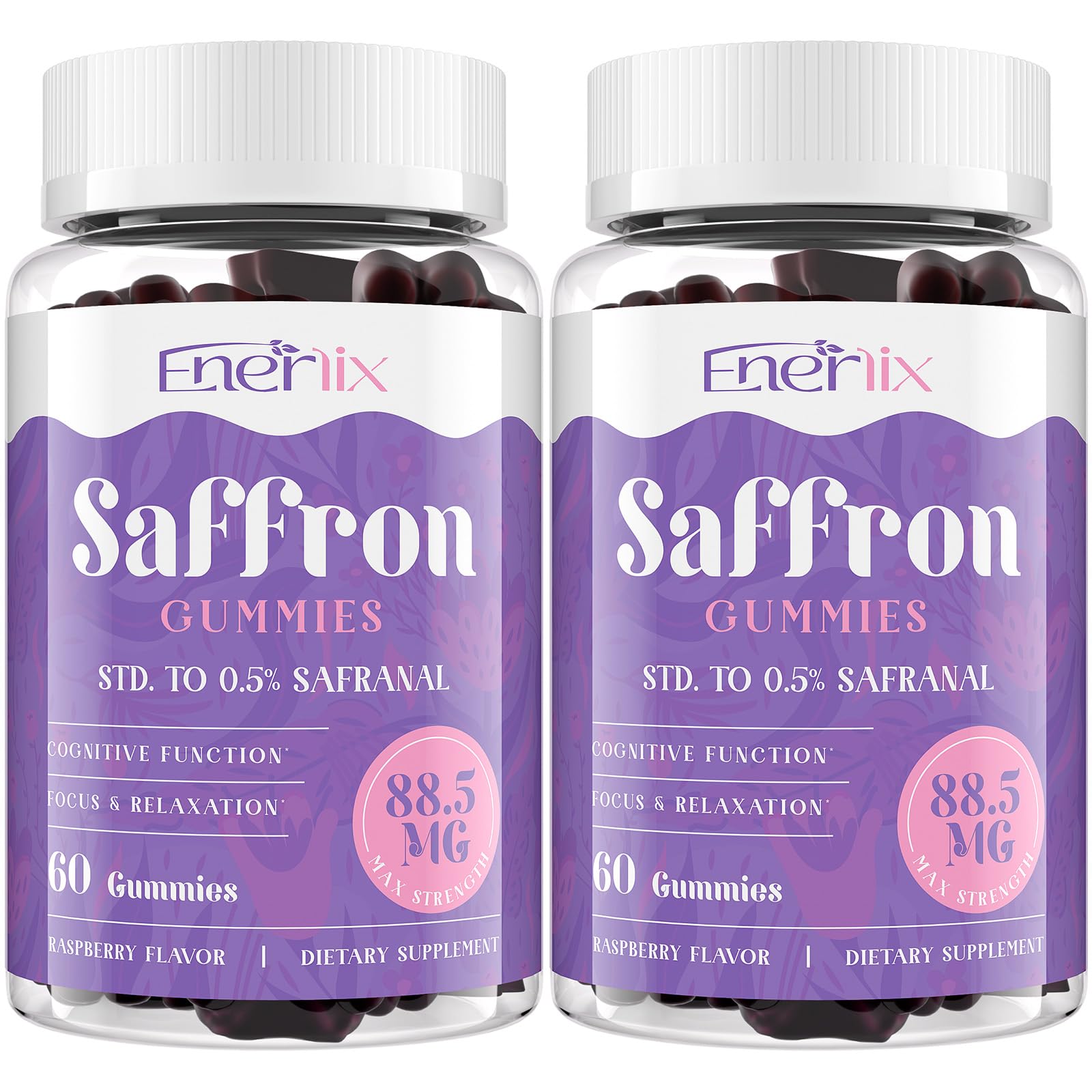 Enerlix Saffron Gummies bottle pour offers convenient daily mood support.