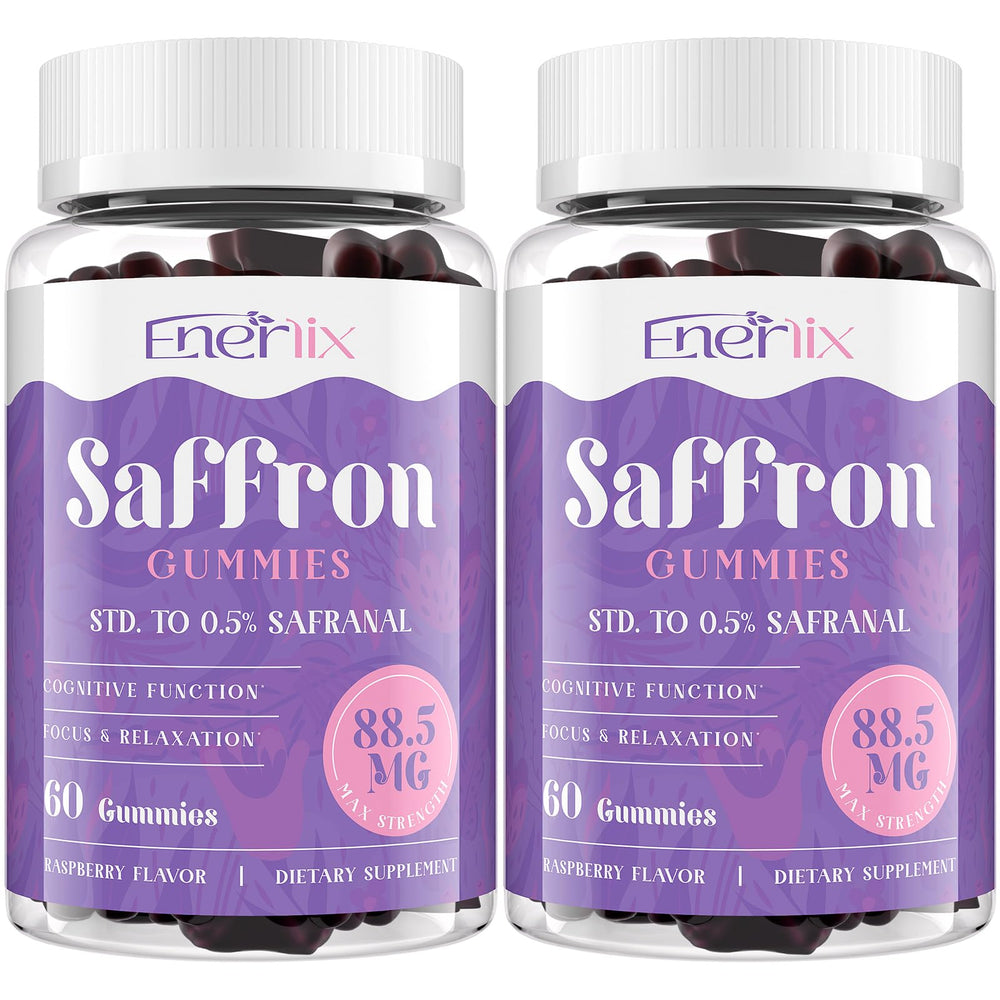 Enerlix Saffron Gummies bottle pour offers convenient daily mood support.