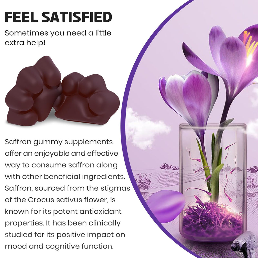Enerlix Saffron Gummies gummies closeup reveals soft texture.