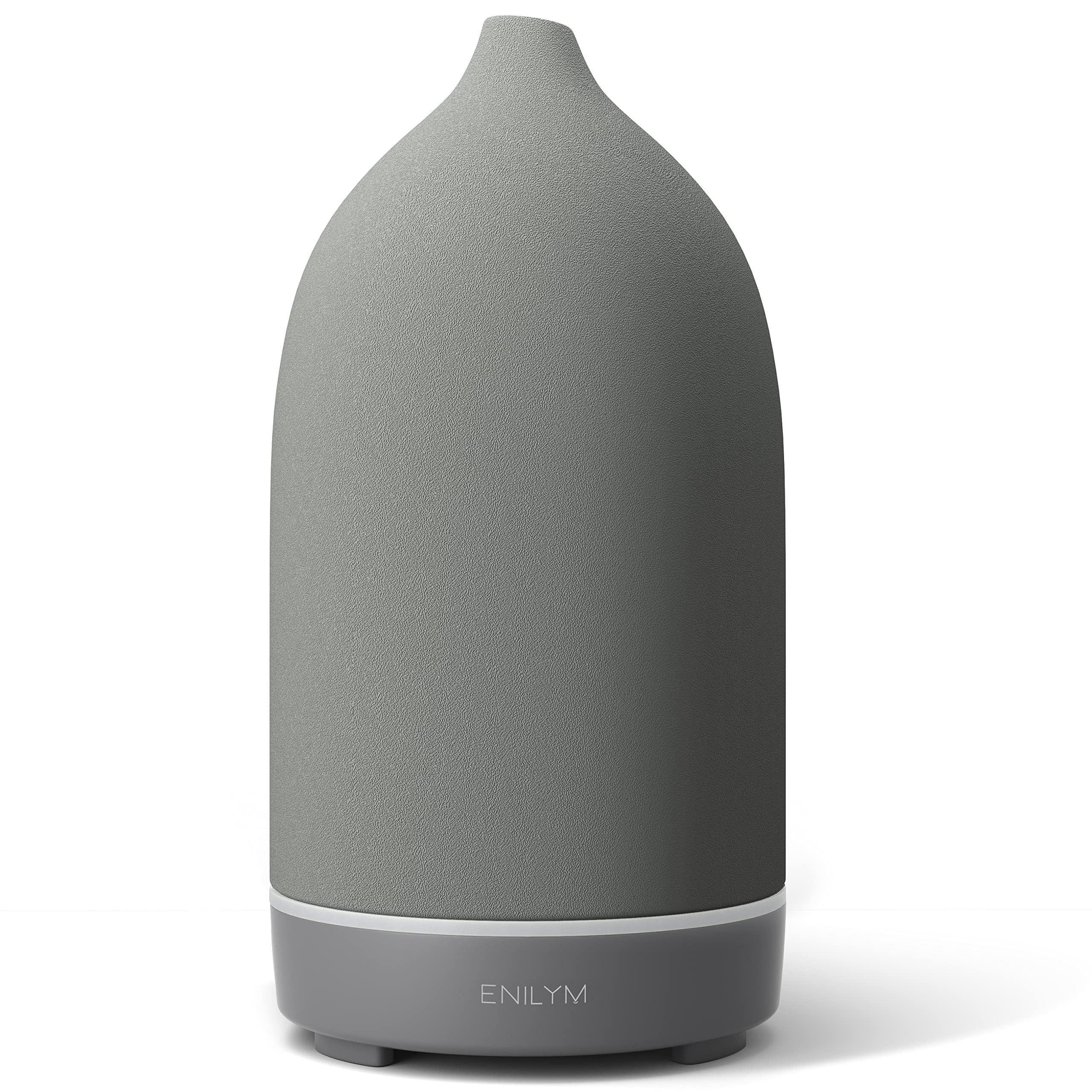ENILYM aromatherapy diffuser in grey ceramic with a 9-color mood light for relaxing ambience.