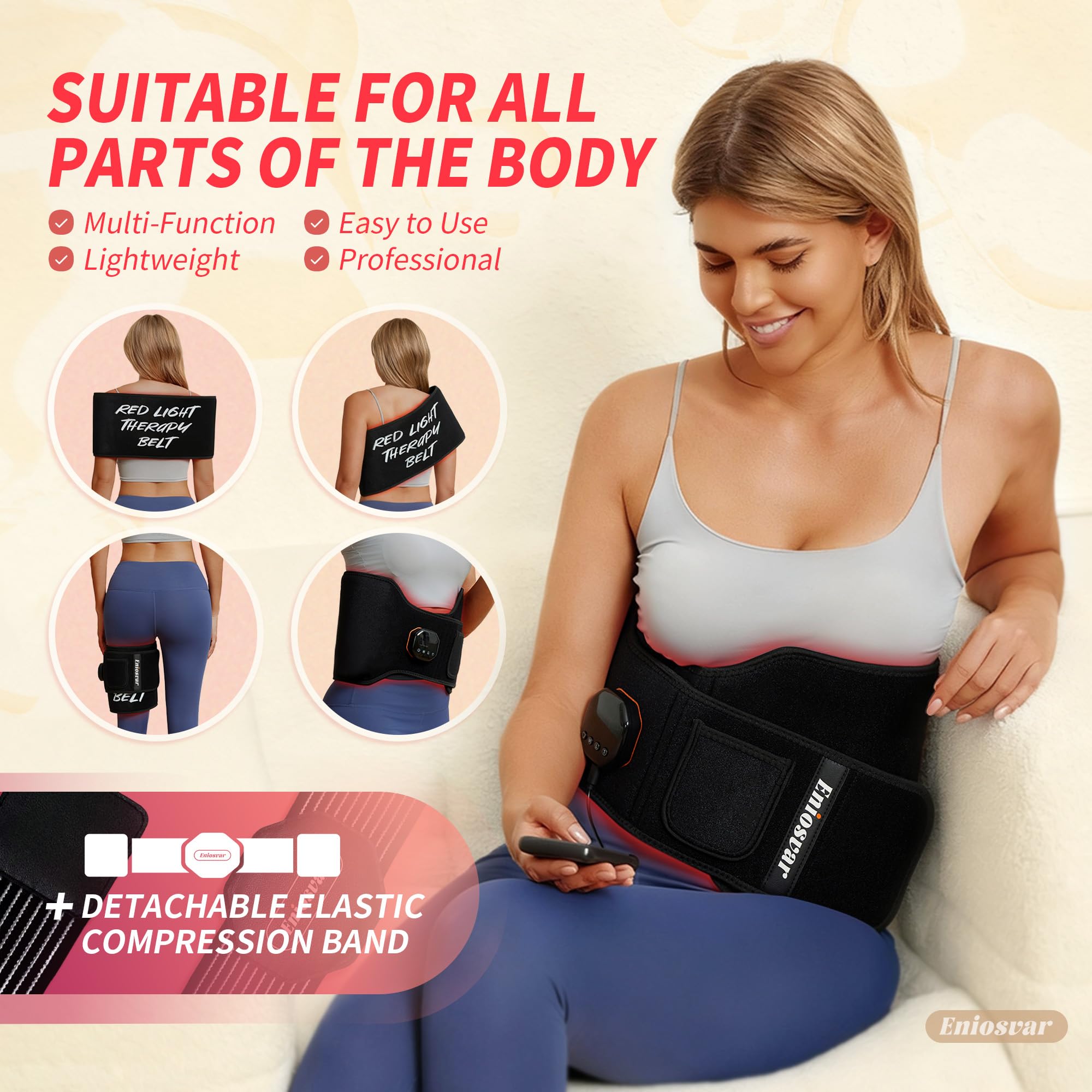 Eniosvar Red Light Therapy Belt soft breathable fabric for gentle skin contact during therapy.