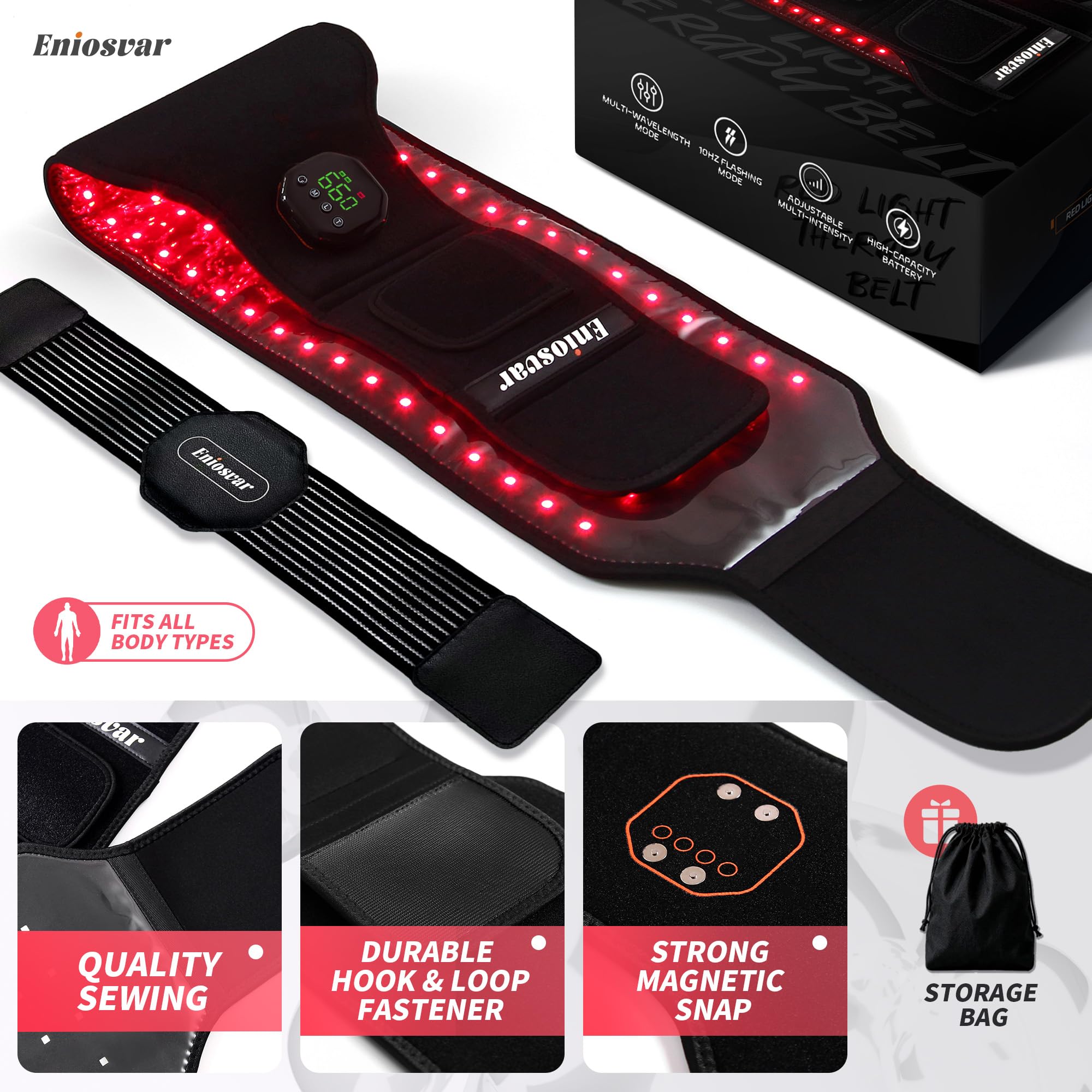 Eniosvar Red Light Therapy Belt storage bag and accessories for easy transport.