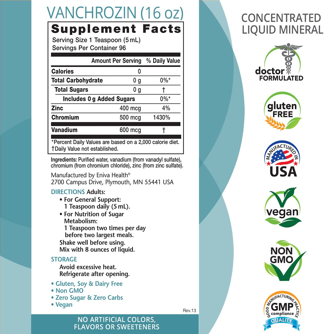 Eniva Health VANCHROZIN bottle being poured shows quick mineral delivery
