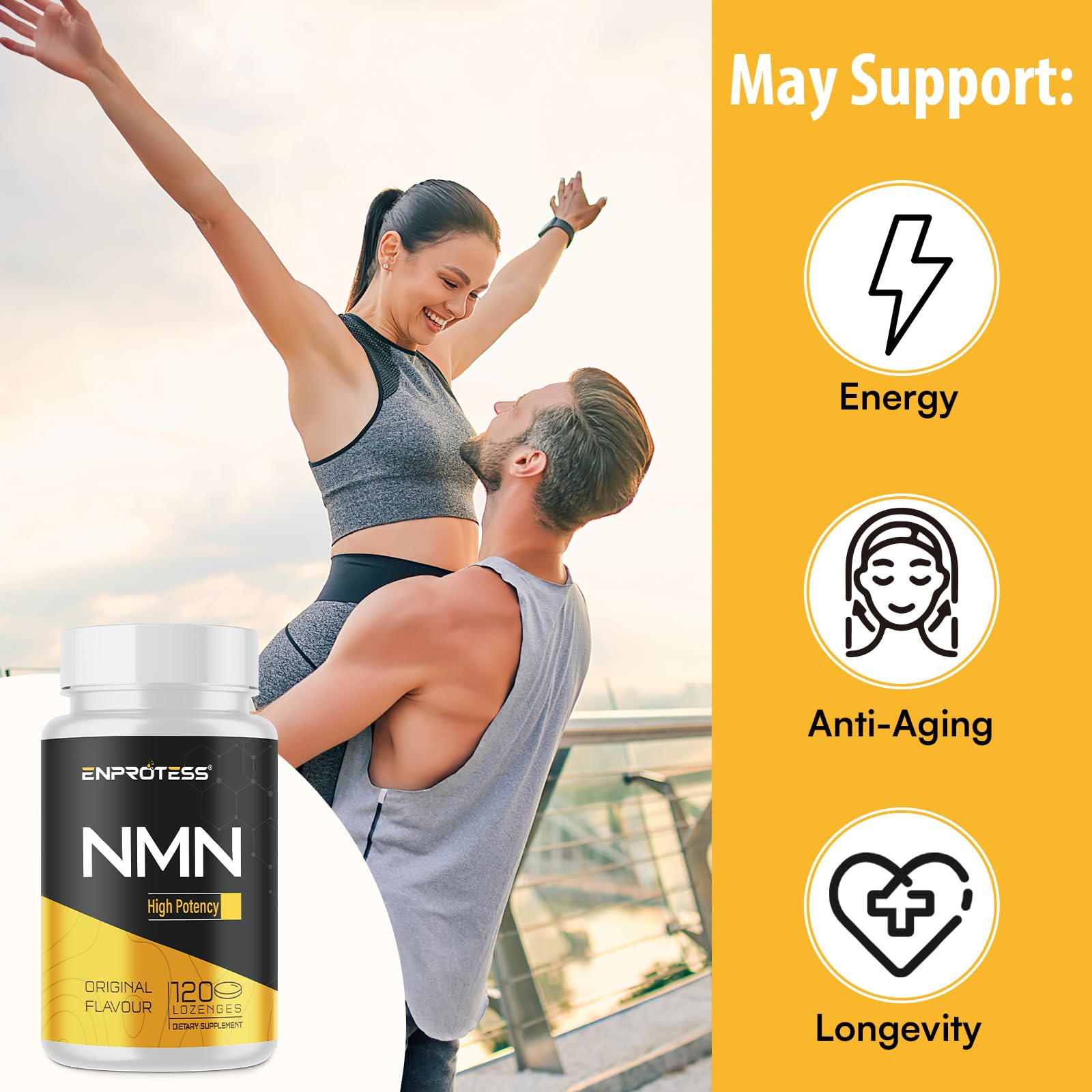 Enprotess NMN 500mg bottle shown with lab-tested quality.