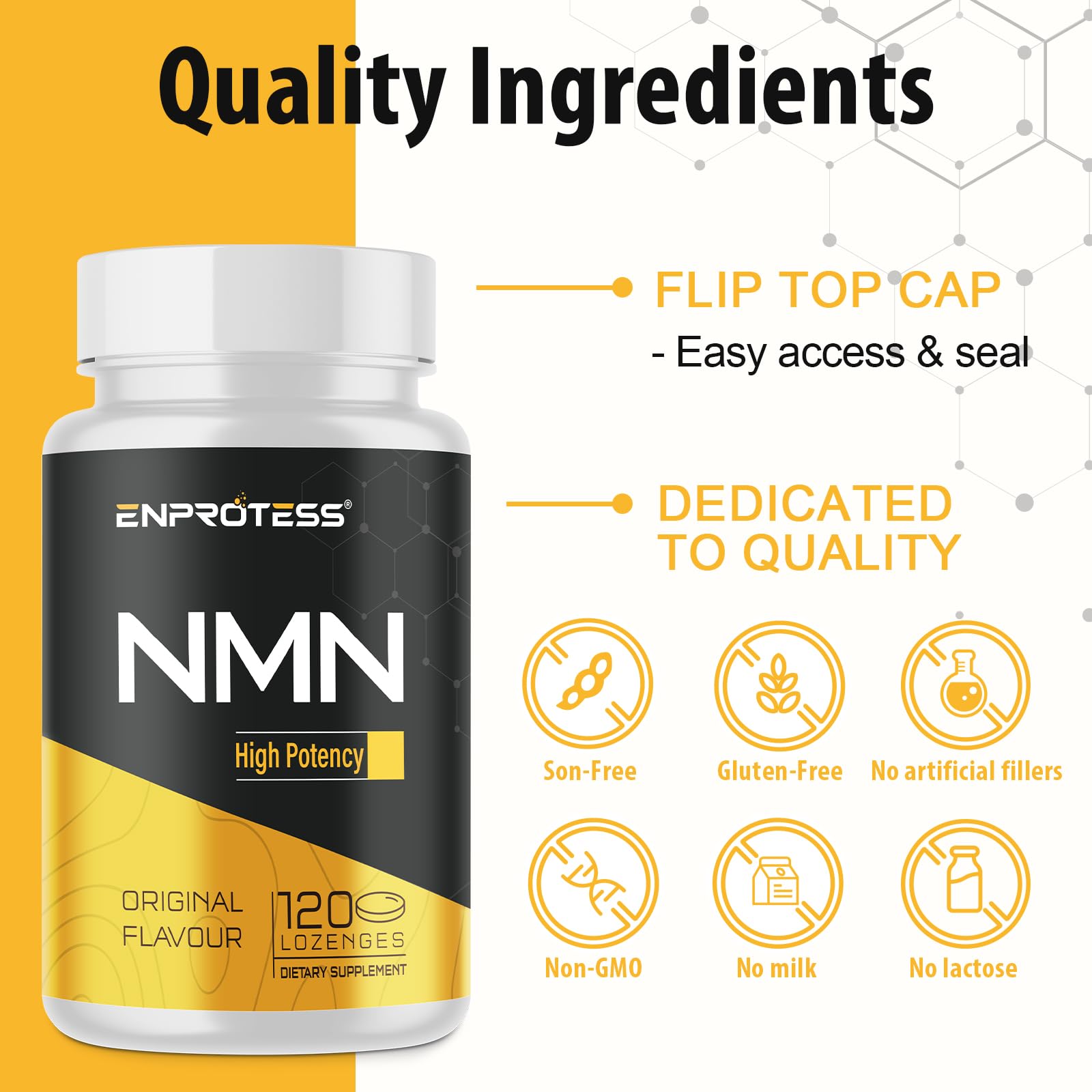 Enprotess NMN purity seal close-up assuring product integrity.