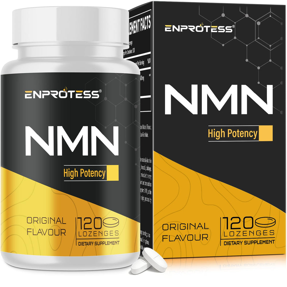 Enprotess Sublingual NMN 500mg bottle on a clean desk for daily energy support.
