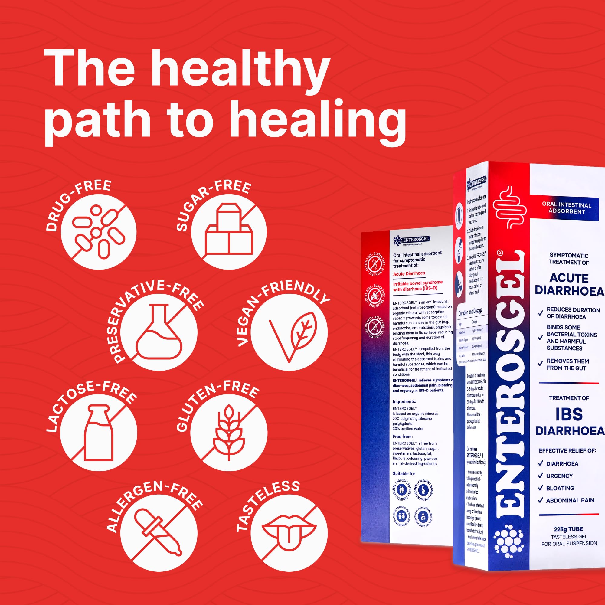 Enterosgel detox-tube-225g size-comparison beside a standard bottle for scale.