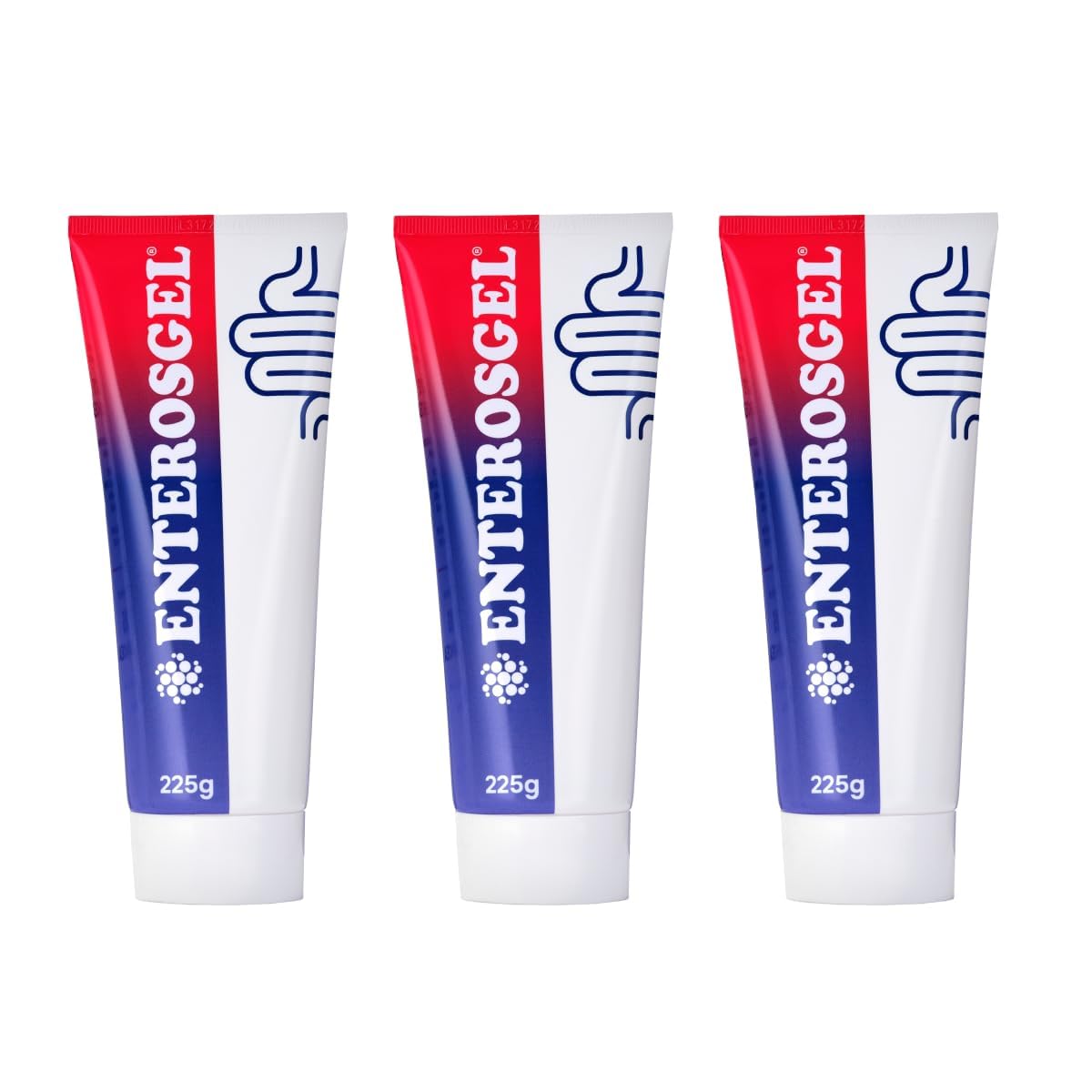 Enterosgel three-pack 225g front view for convenient gut care.