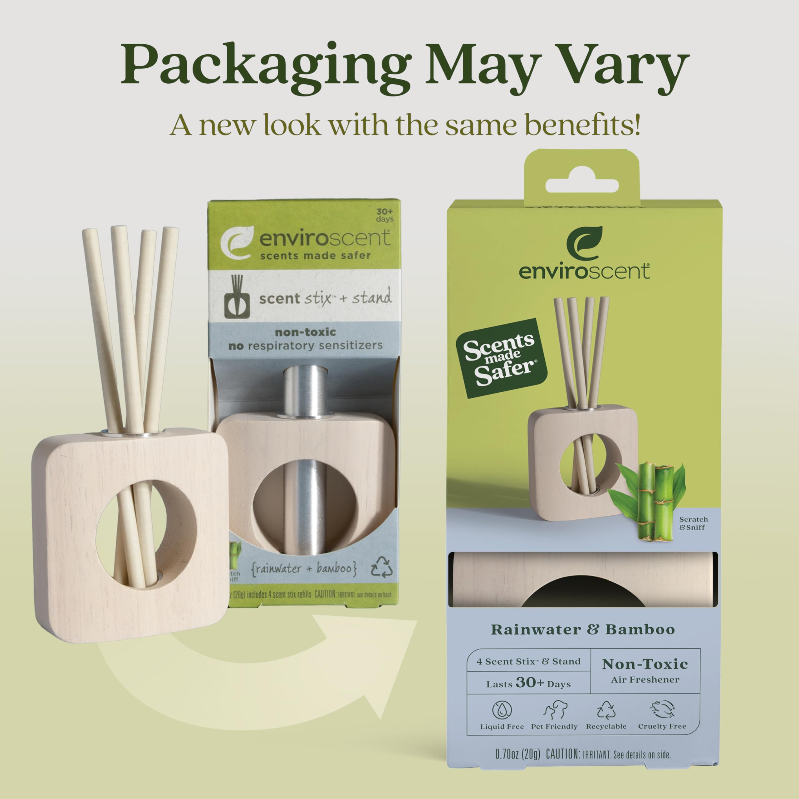 Enviroscent kit includes stand and refill for quick setup.