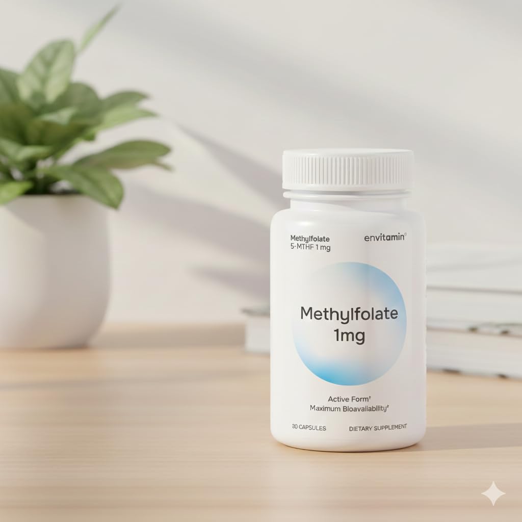 Envitamin 5-MTHF bottle back with dosage information and directions.