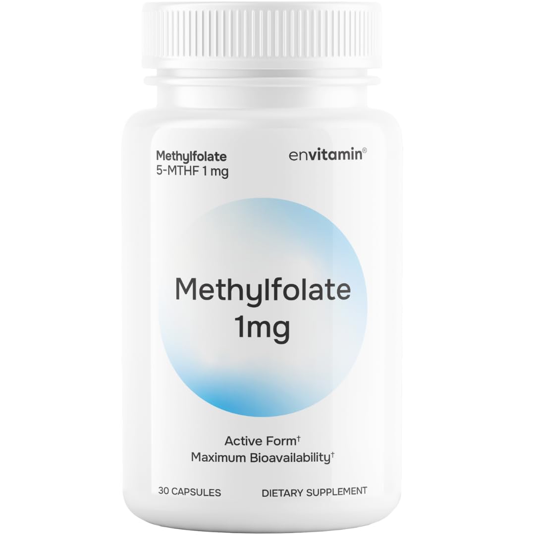 Envitamin 5-MTHF bottle front highlighting active folate support for daily methylation.