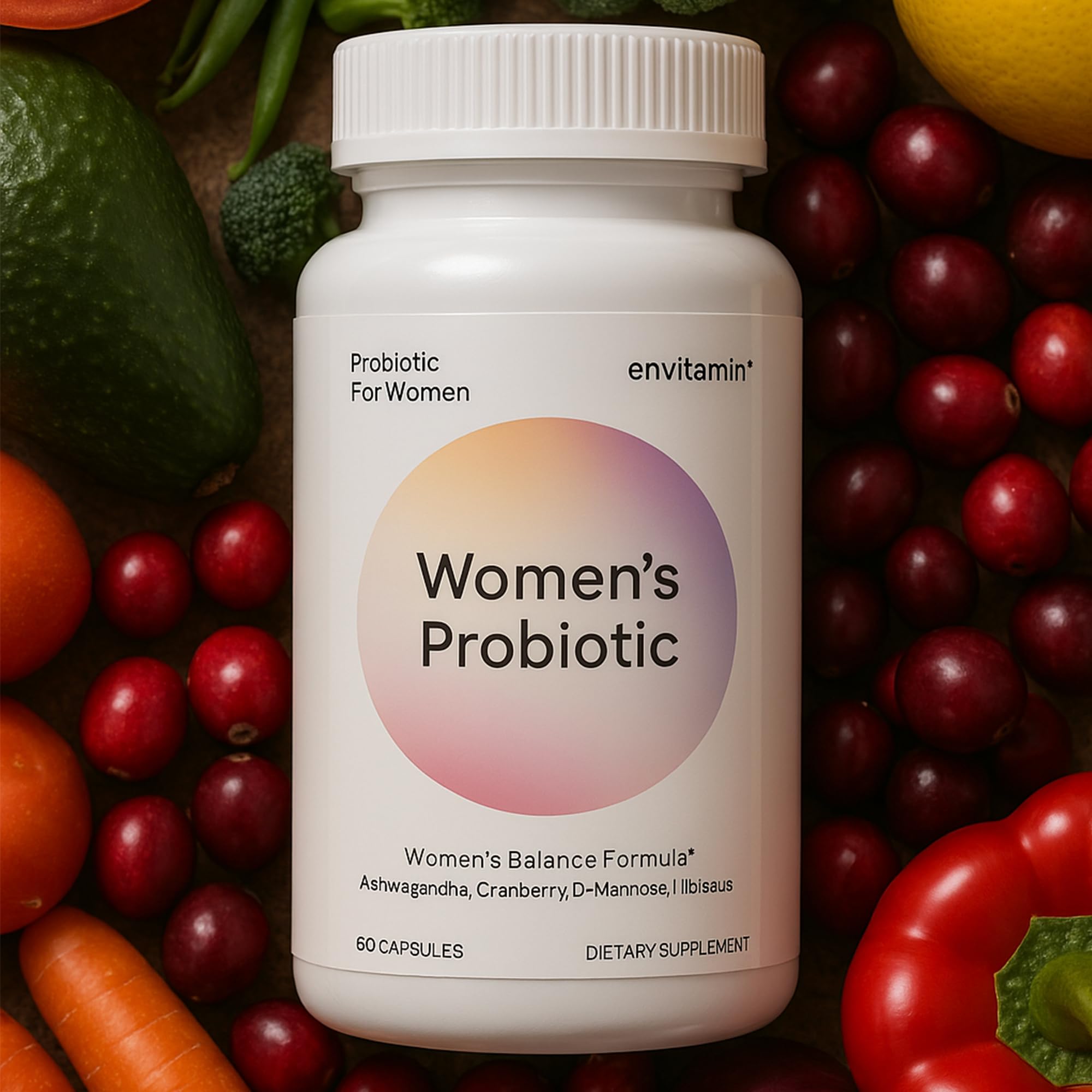 envvitamin Women Balance D-Mannose component visual for hydration-friendly routine