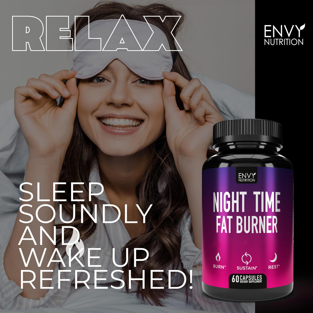 Envy Nutrition Night Time Fat Burner night-time ritual with bottle and glass