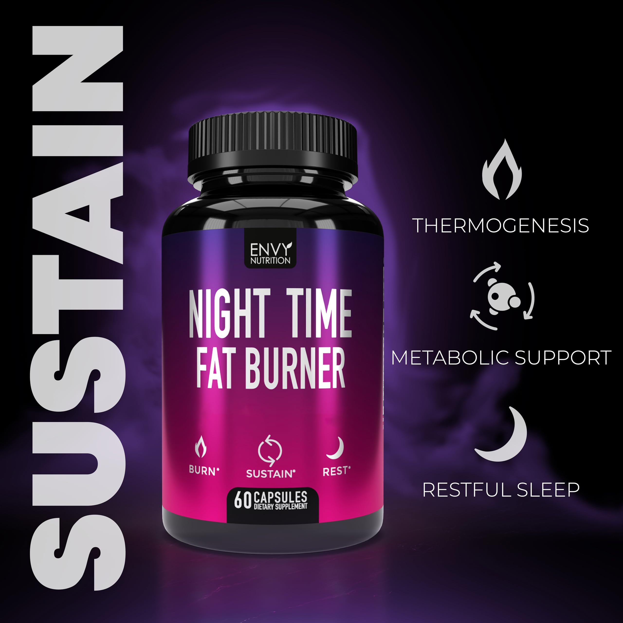 Envy Nutrition Night Time Fat Burner packshot in retail-ready presentation