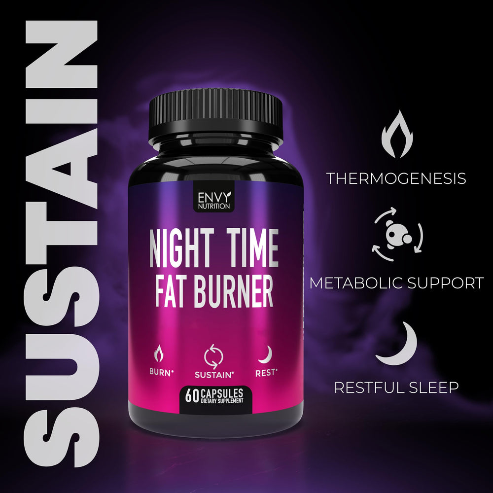 Envy Nutrition Night Time Fat Burner packshot in retail-ready presentation