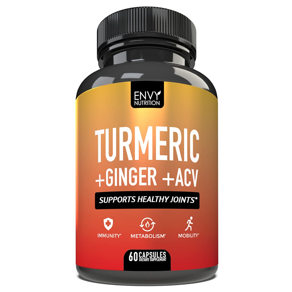 Envy Nutrition turmeric-ginger bottle promoting daily wellness with premium blend