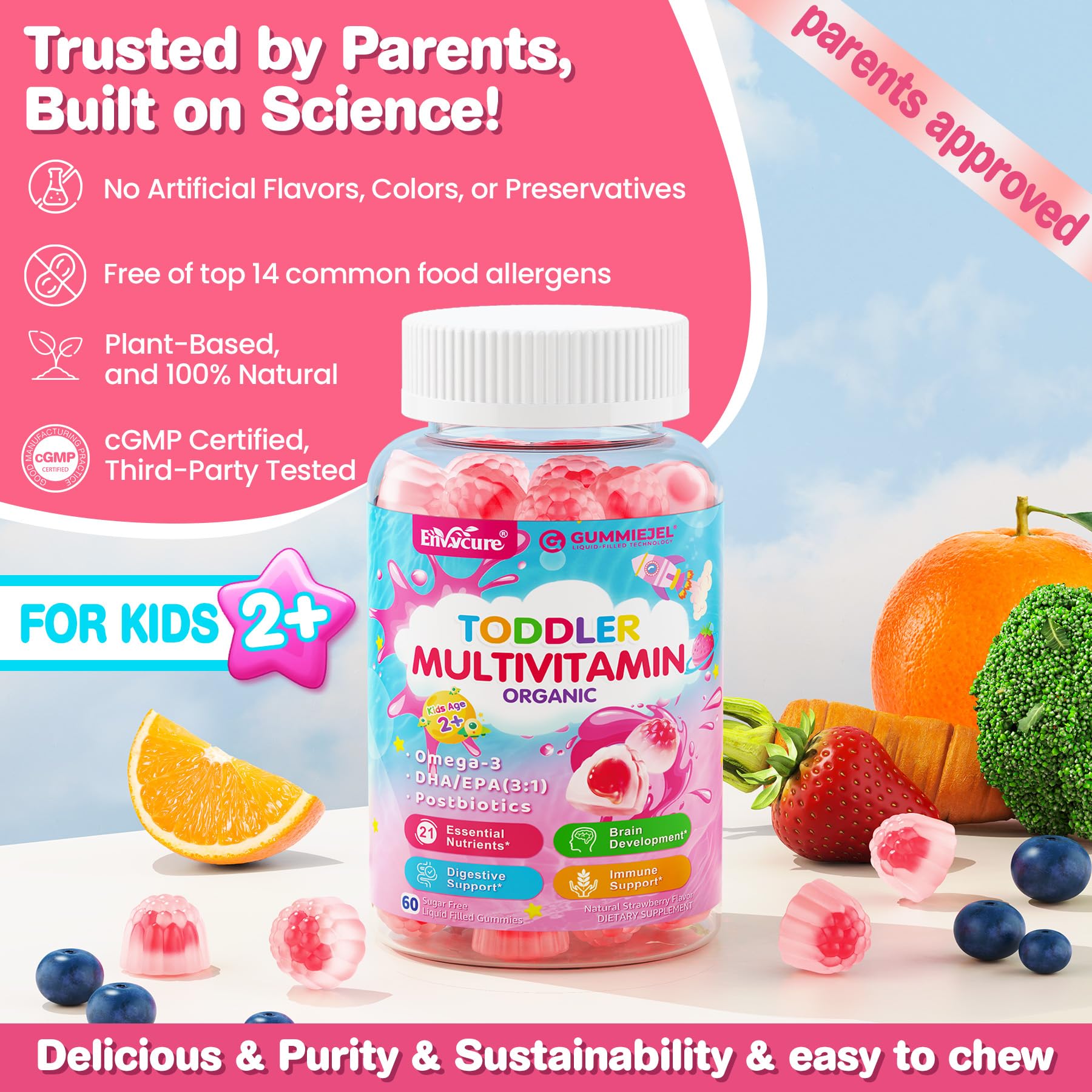 EnvyCure organic acerola vitamin C gummy with natural sweetness.