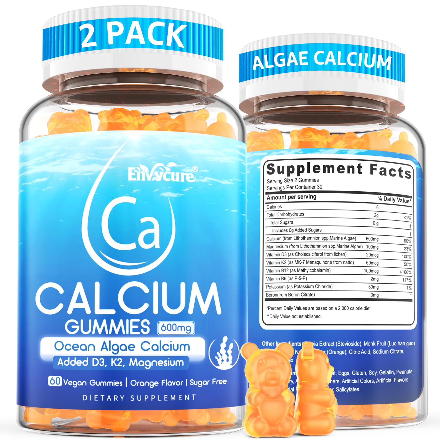 EnvyCure Calcium Gummies bottle showing orange flavor for daily bone support.