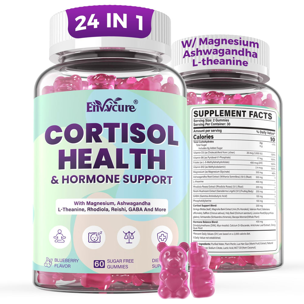 EnvyCure cortisol gummies bottle front view for easy daily stress support.