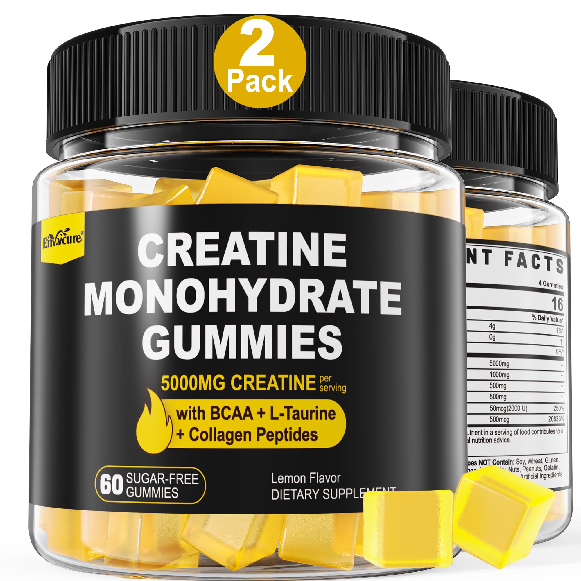 EnvyCure Creatine Gummies lemon bottle display for daily supplement