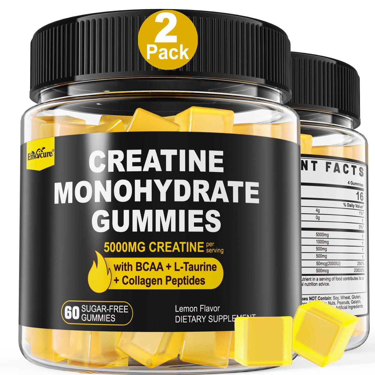 EnvyCure Creatine Gummies lemon bottle display for daily supplement