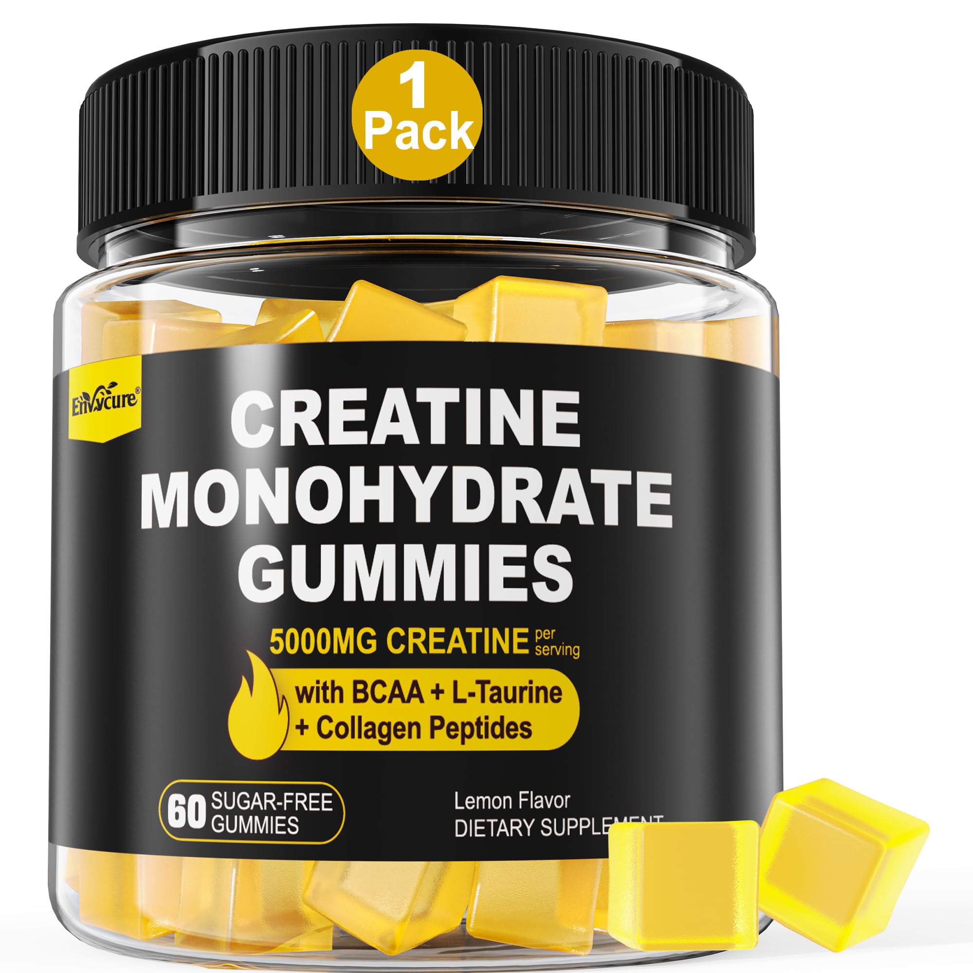 EnvyCure Creatine Monohydrate Gummies lemon pack for convenient daily energy support.