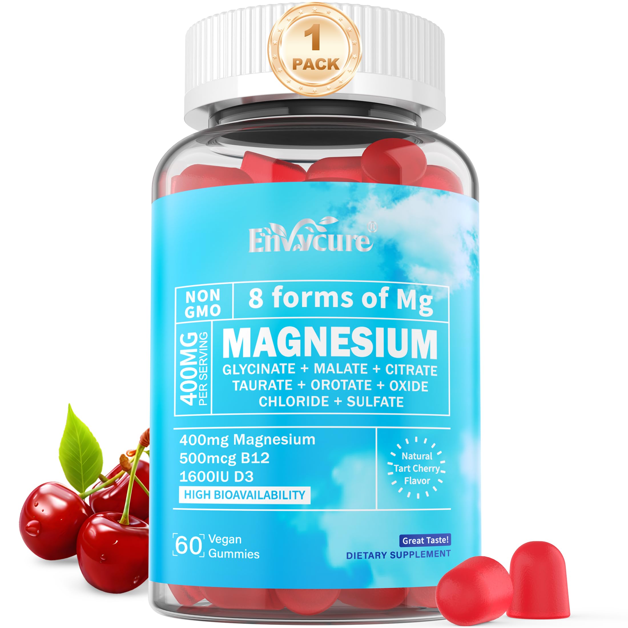 EnvyCure Magnesium Complex Gummies bottle front — vegan formula for daily supplementation