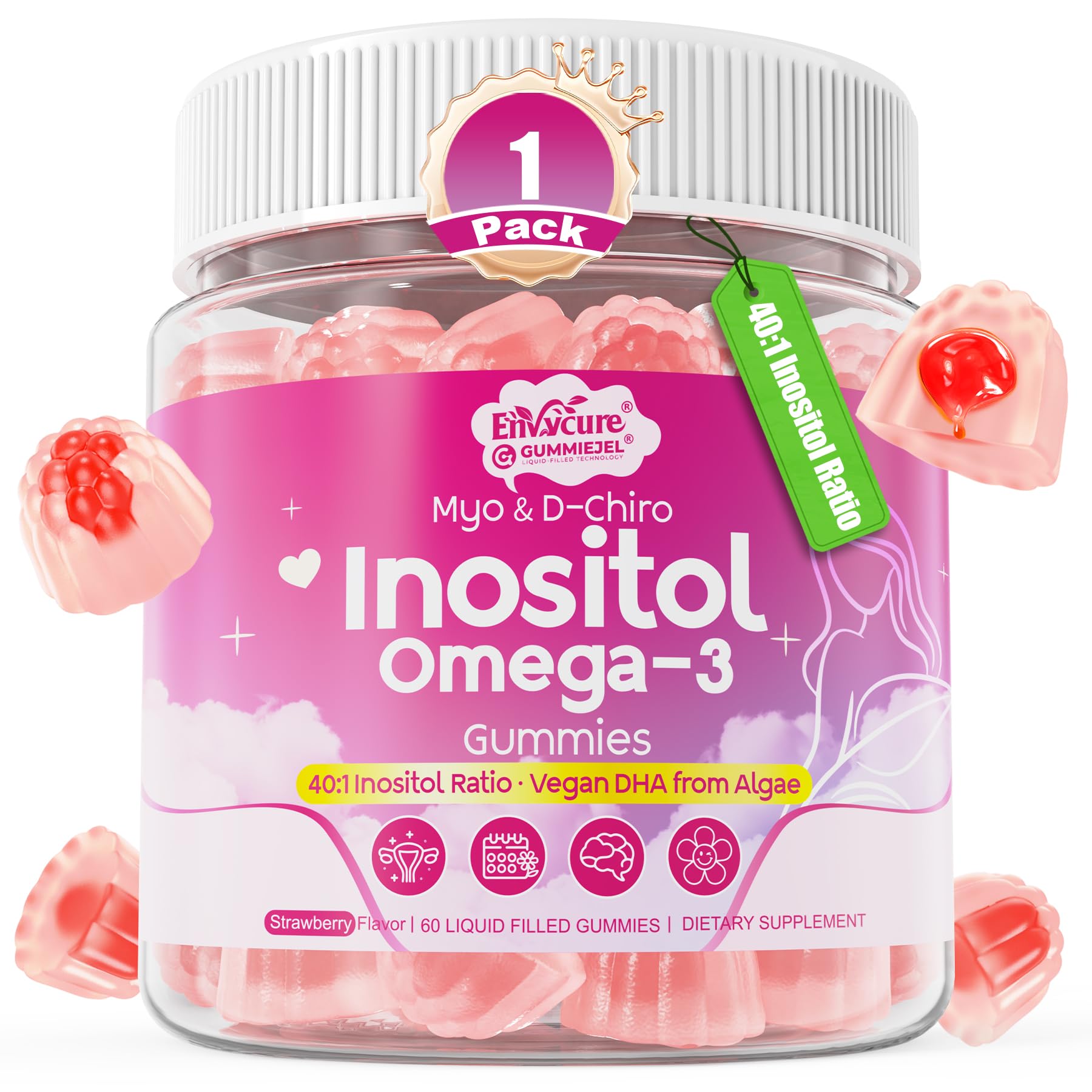 EnvyCure Myo-Inositol 40:1 bottle front supports daily hormonal balance.