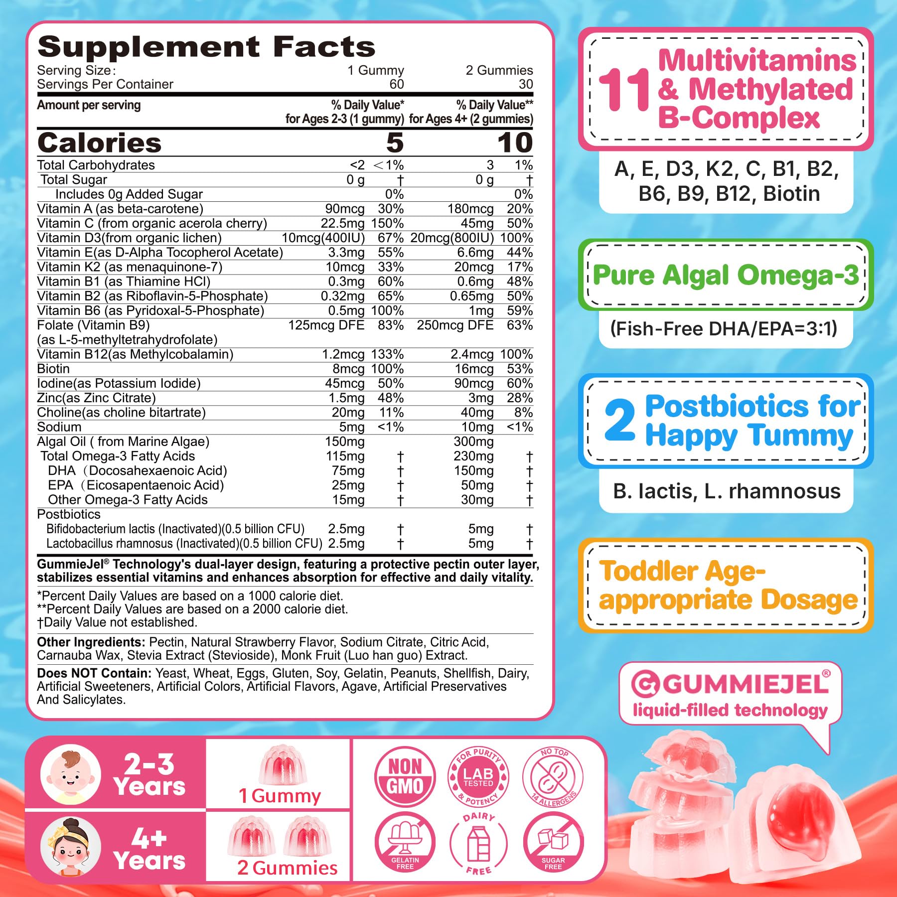 EnvyCure omega-3 algae DHA/EPA gummies supporting brain development.