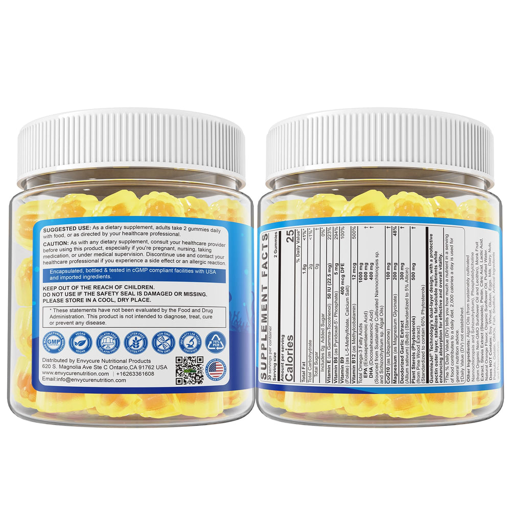 EnvyCure consumer-holding bottle emphasizes sugar-free, plant-based omega-3 option.