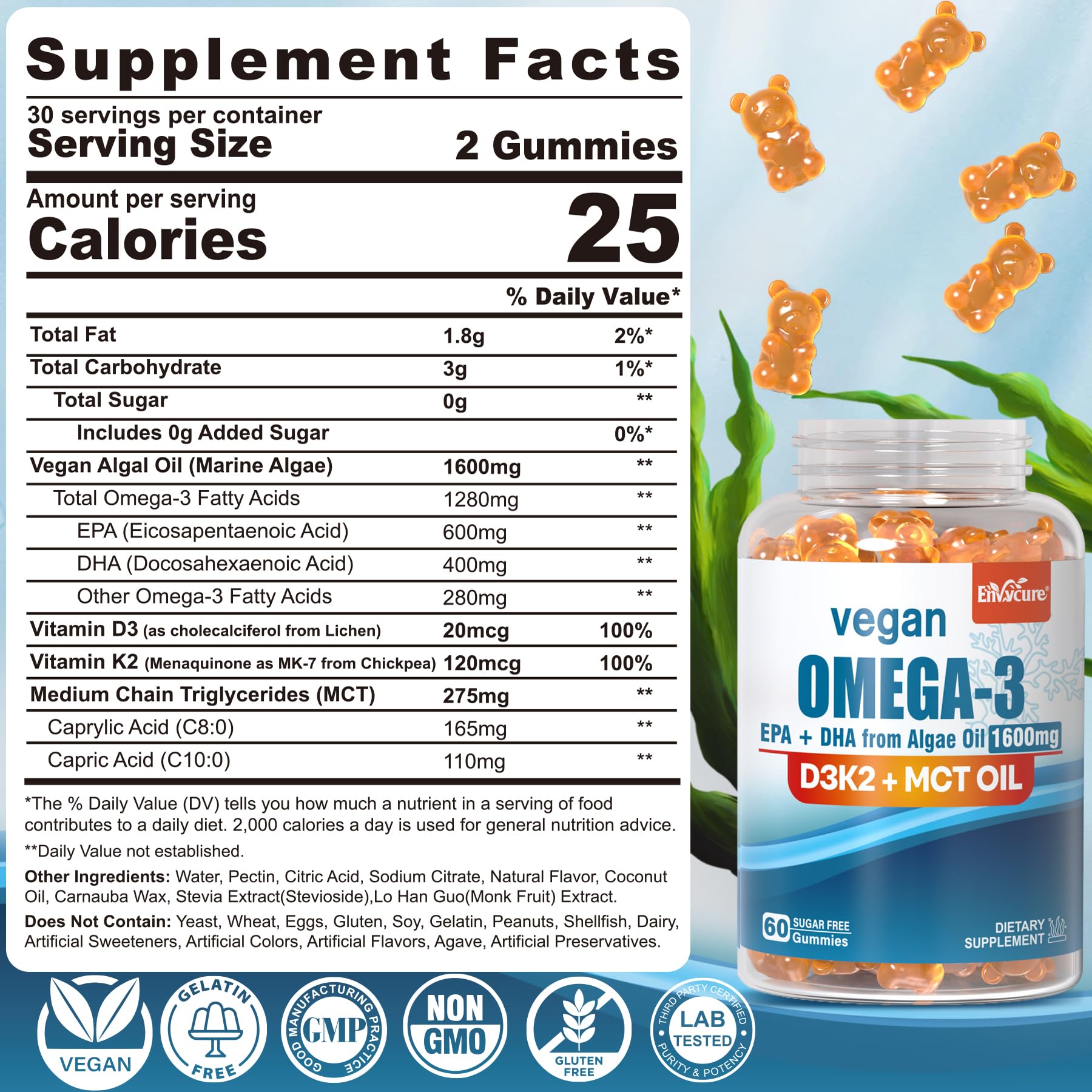 EnvyCure vegan omega-3 gummies orange flavor pack for convenient daily snacking