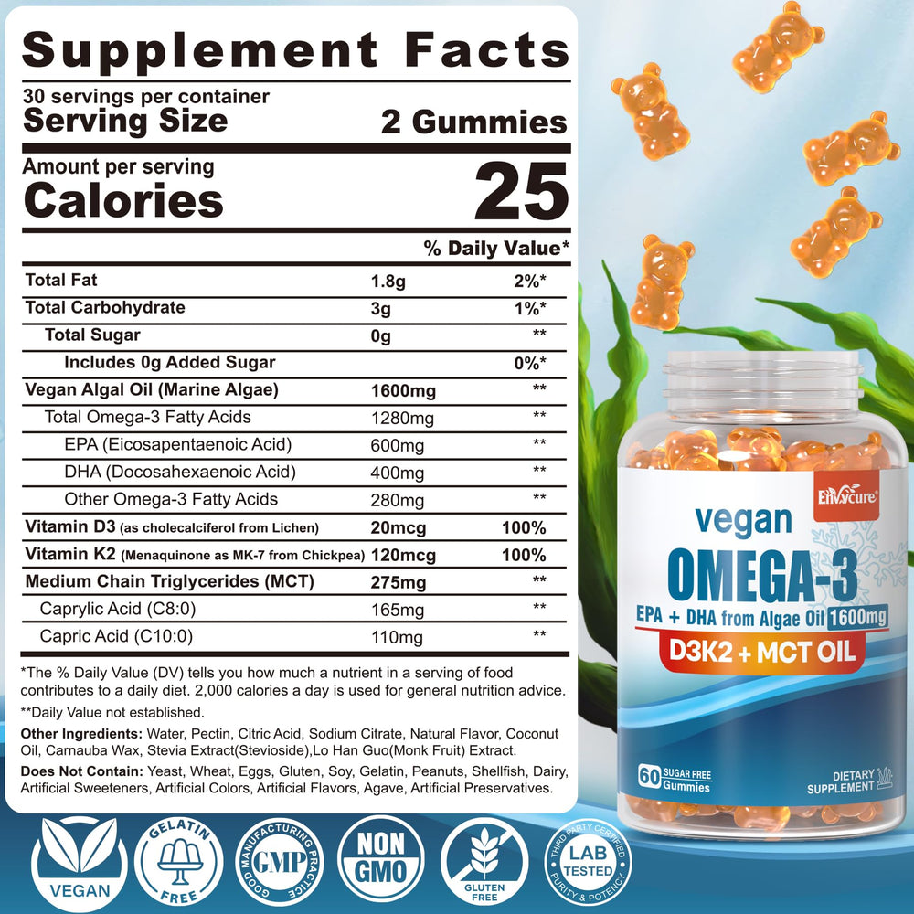 EnvyCure vegan omega-3 gummies orange flavor pack for convenient daily snacking