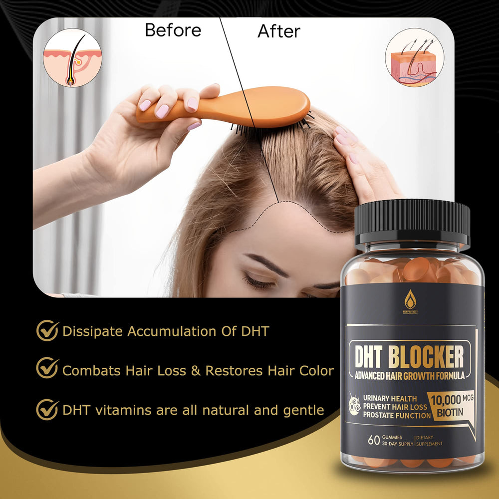 EnvyDeal DHT Blocker Gummies ingredients panel highlights biotin and saw palmetto.