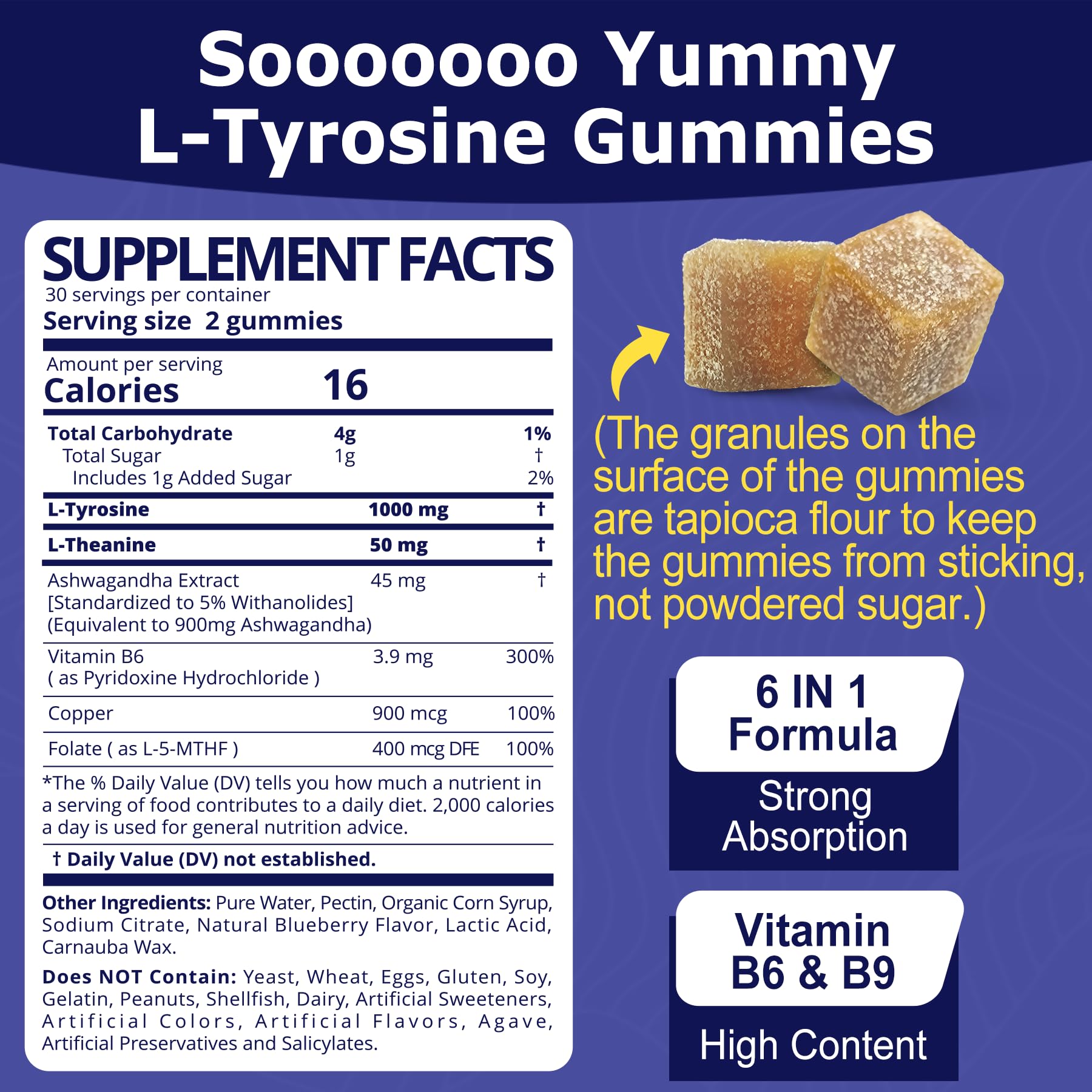 EnvyDeal L Tyrosine Gummies close-up label highlighting ingredients