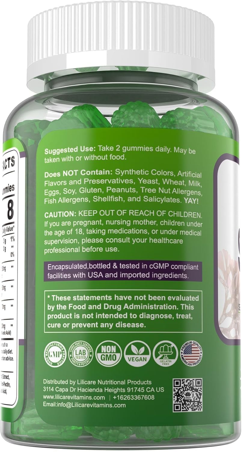 EnvyDeal Sea Moss Gummies, sin alérgenos comunes y certificado cGMP.