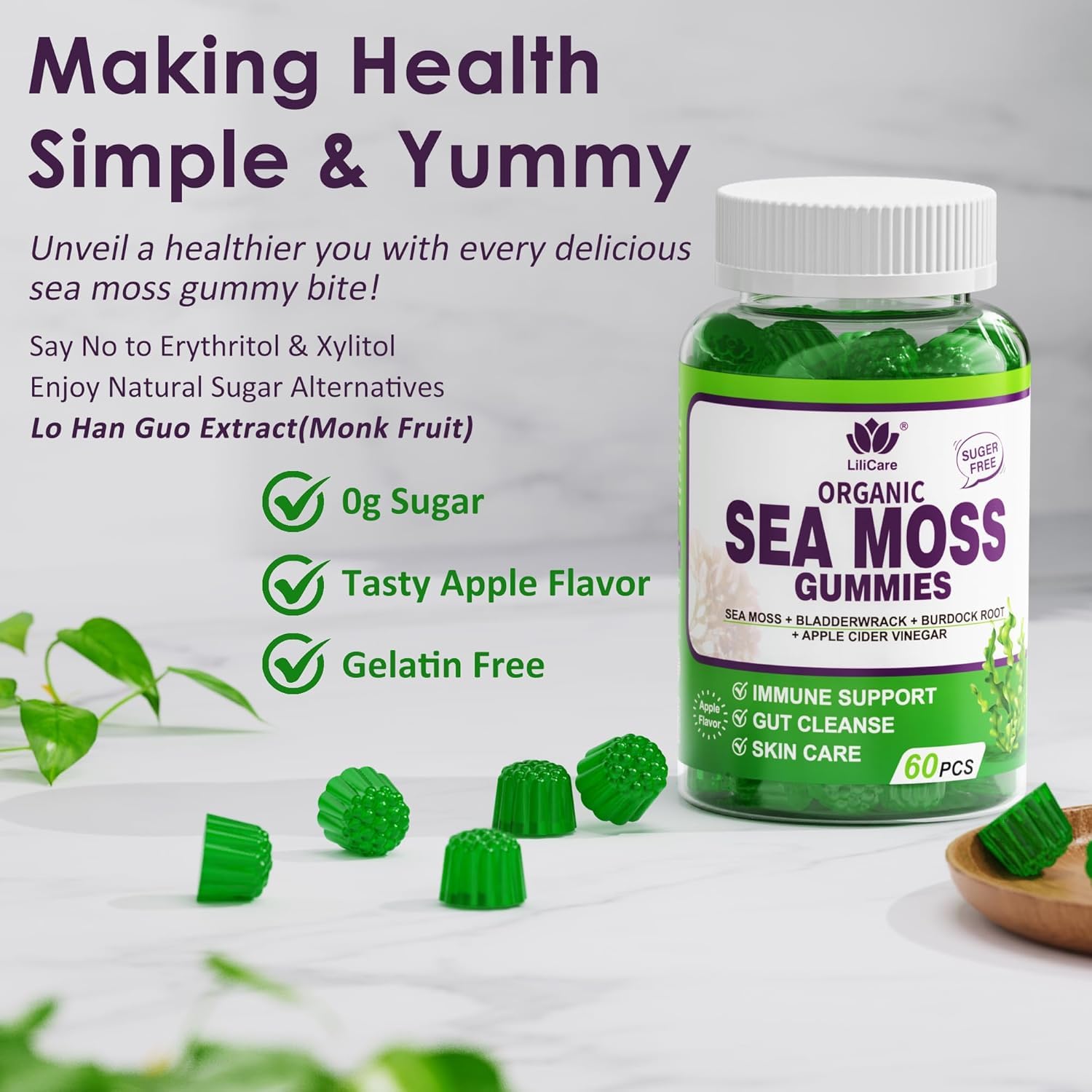 EnvyDeal Sugar-free sea moss gummies emphasizing guilt-free snacking