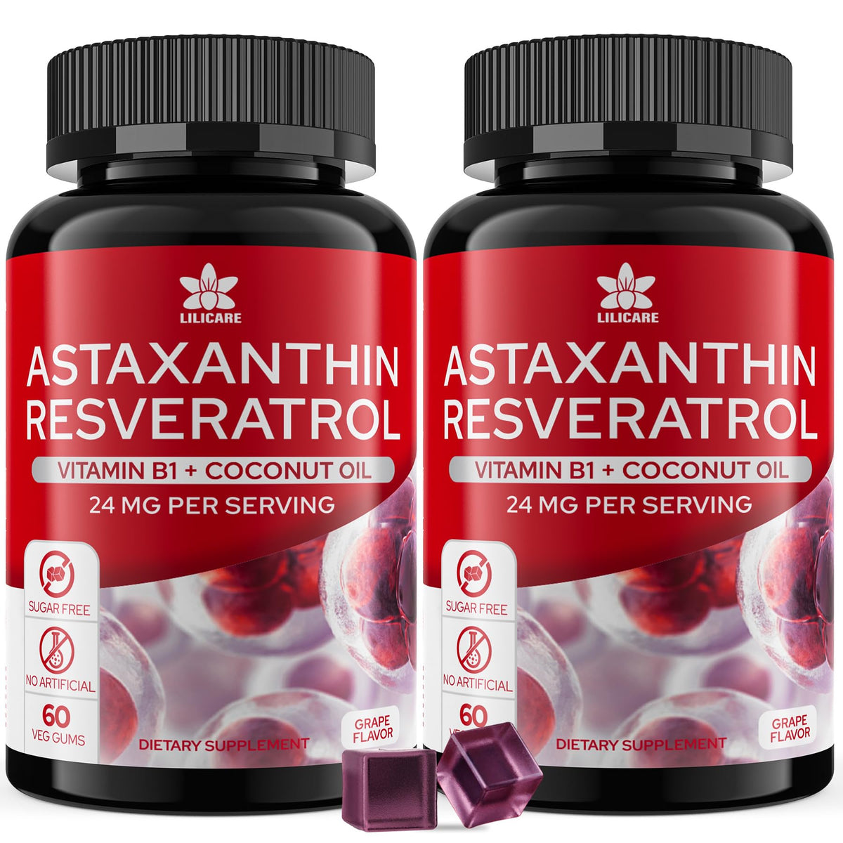 EnvyDeal sugar-free astaxanthin gummies bottle highlighting antioxidant support for healthy aging.