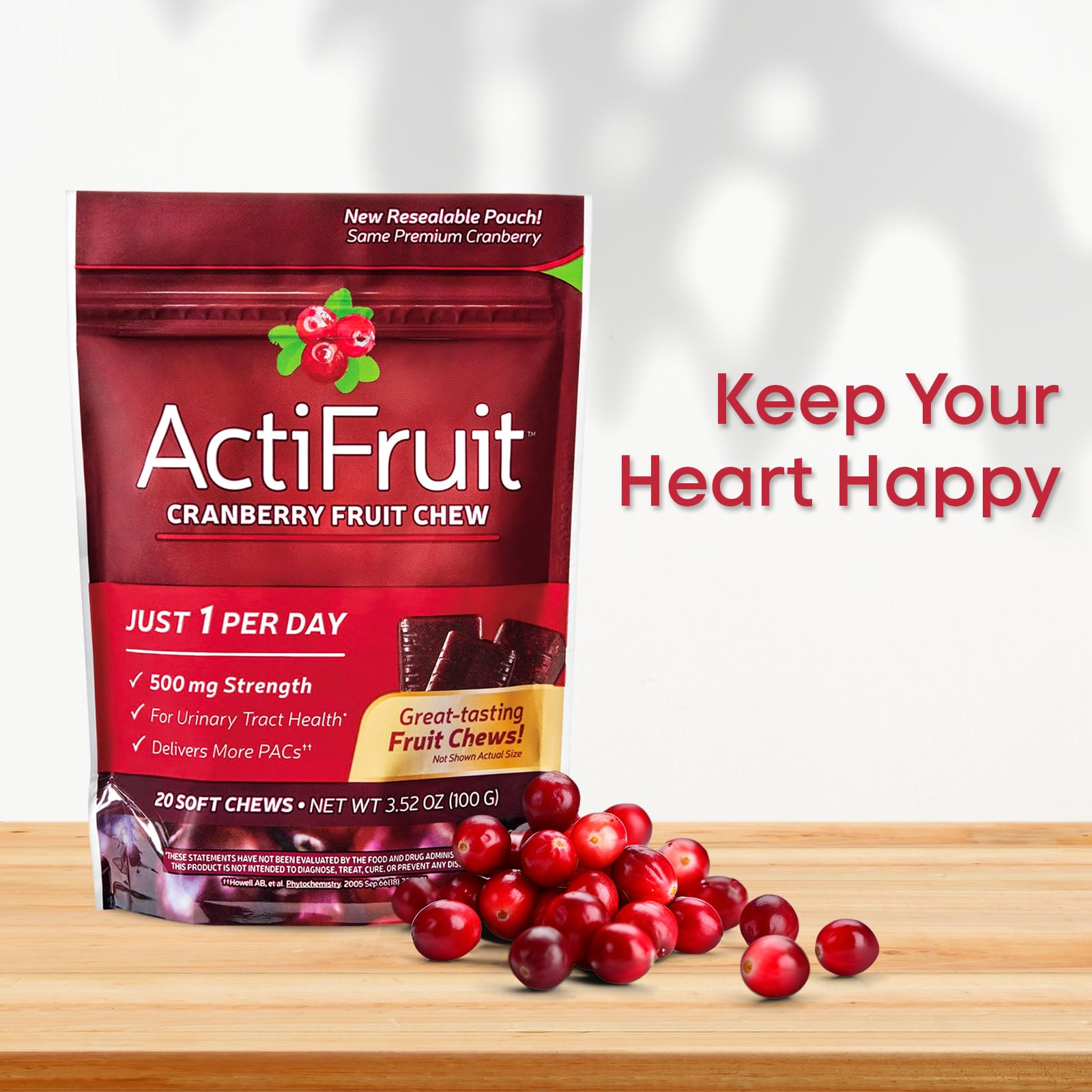 ActiFruit 20 nutrition facts panel emphasizes antioxidants.