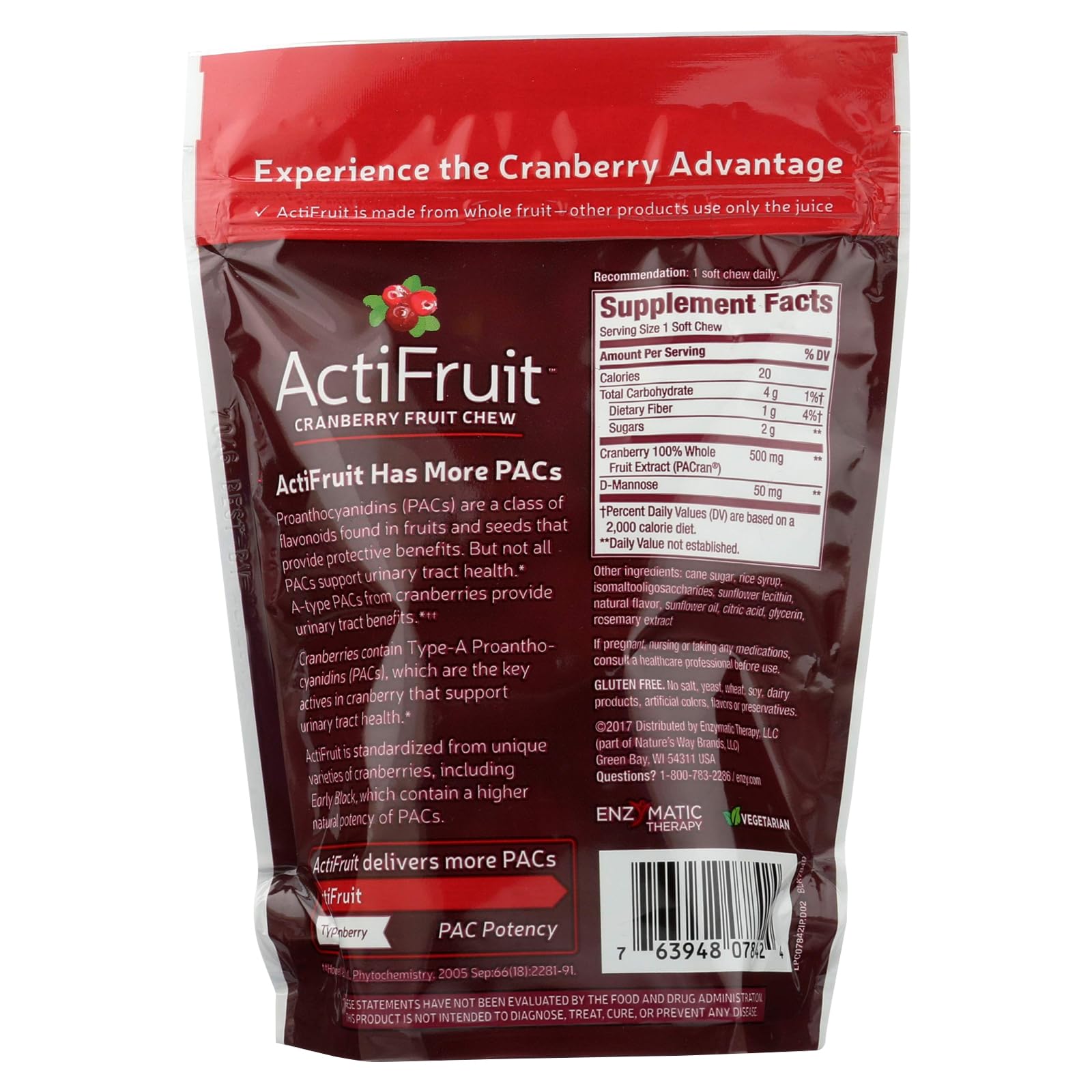 ActiFruit 20 packaging box highlights Cran-Max nutrients.