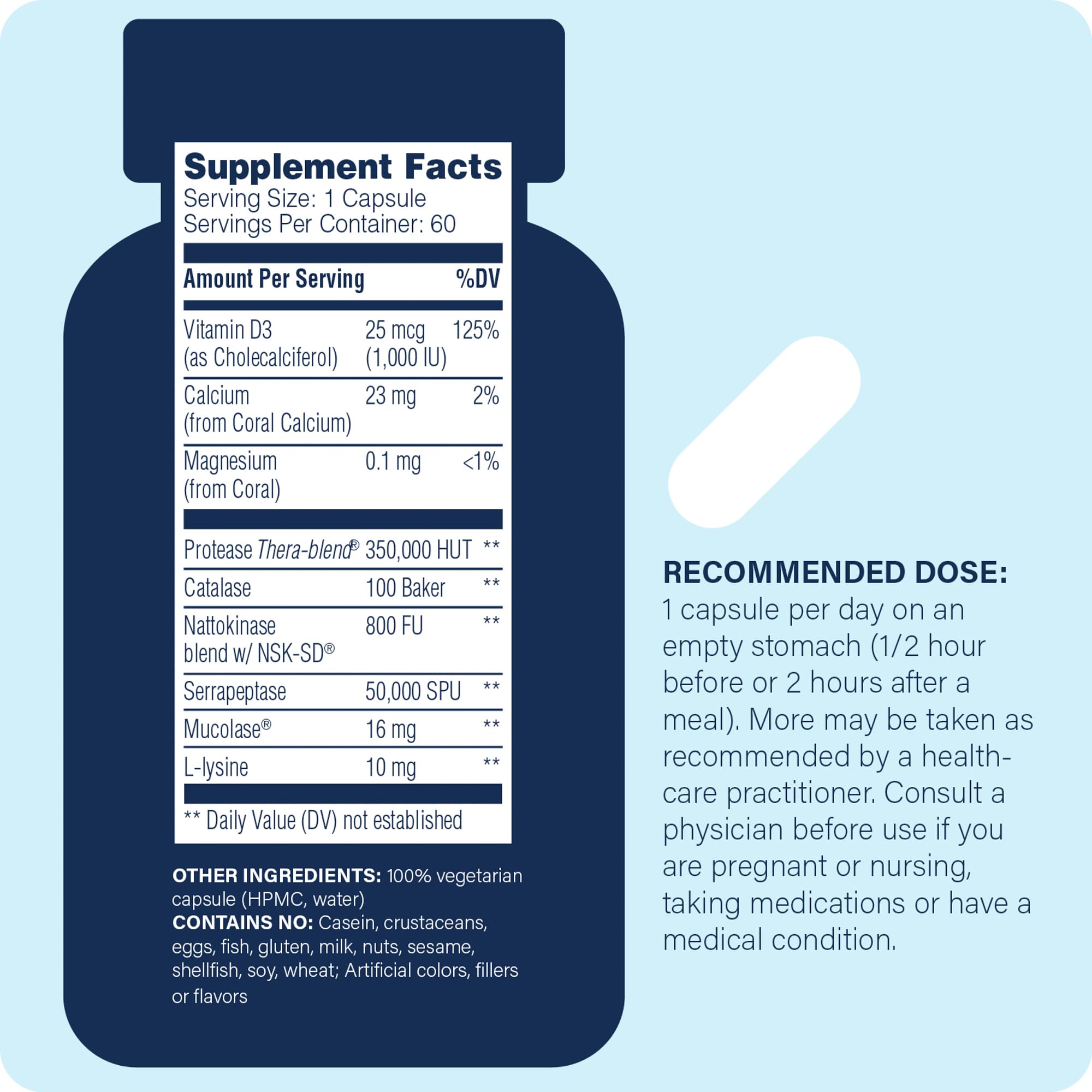 Enzyme Defense Pro label detail highlighting vitamin D3 and proteases