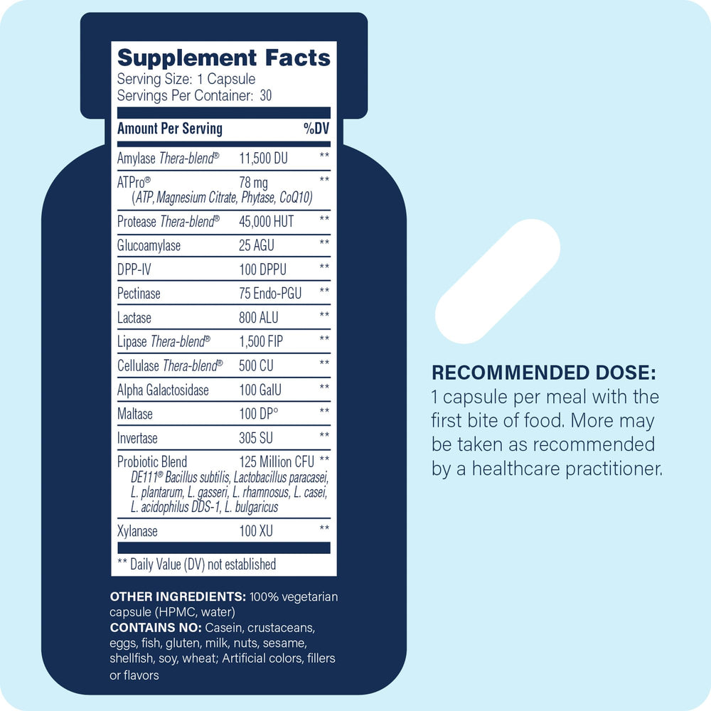 Enzyme Science Complete Digestion probiotic bottle highlighting 125M CFU per capsule.