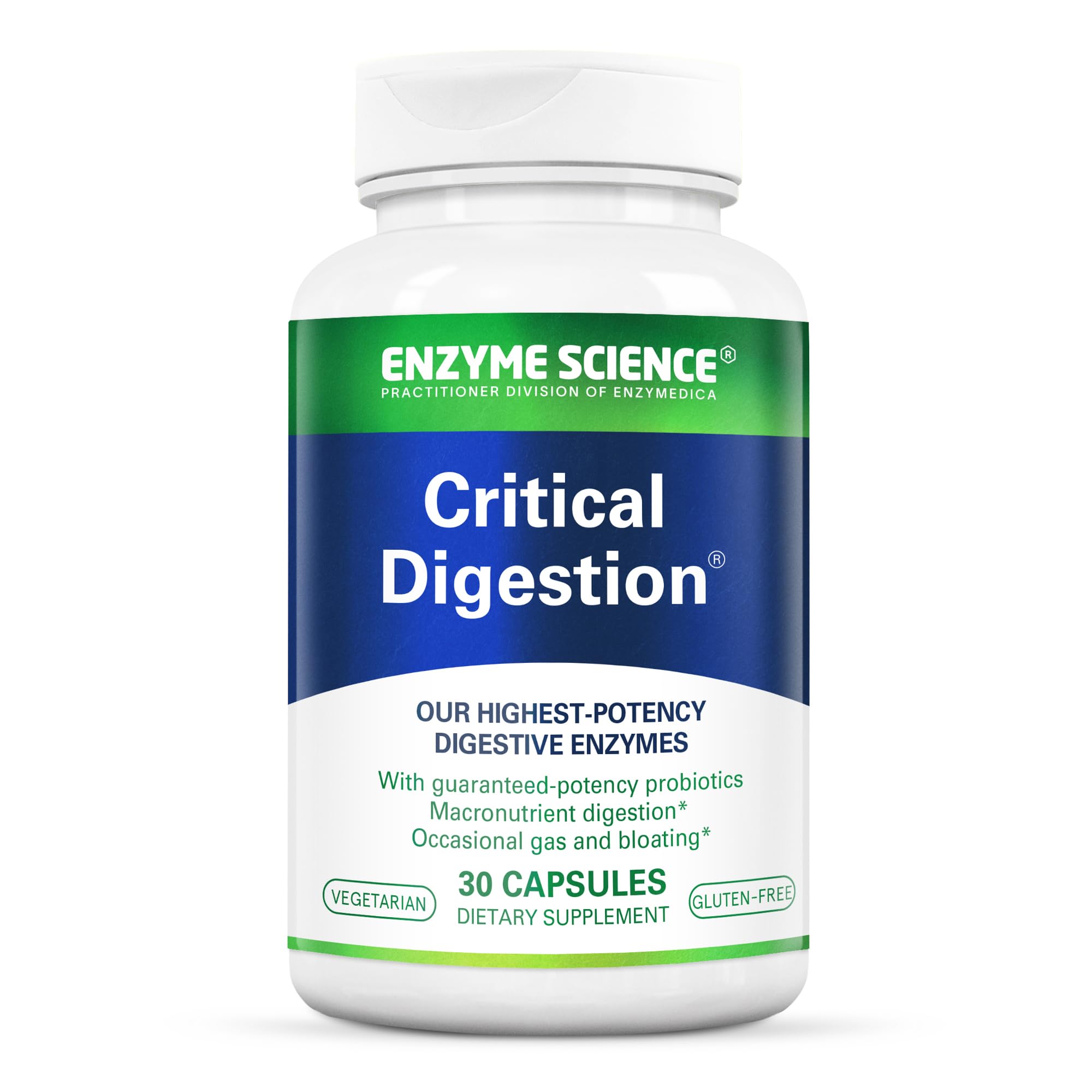 Enzyme Science Critical Digestion bottle front view highlighting high-potency digestive support.
