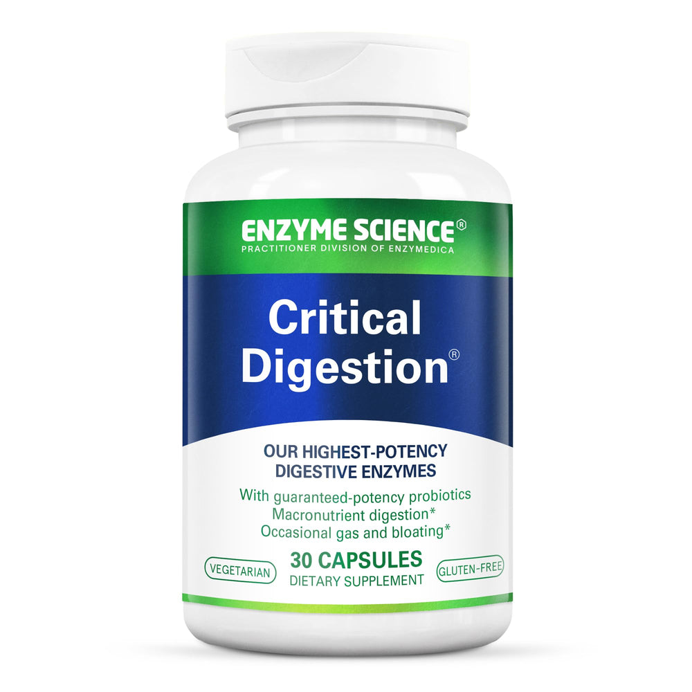 Enzyme Science Critical Digestion bottle front view highlighting high-potency digestive support.